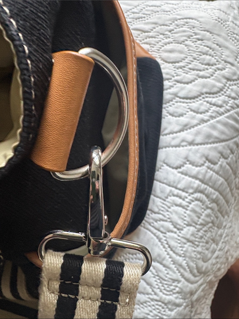 Classic Black Canvas and Tan Leather Travel Tote - Picture 12 of 16